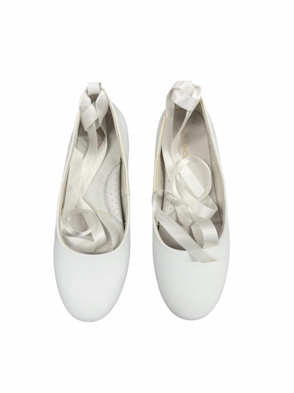 Girls White Ballet Flat with Satin Ribbon